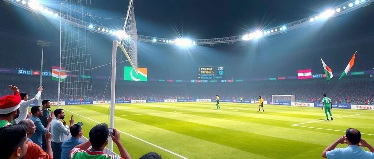 Football Superstars of India gameplay showing a match in progress at a stadium filled with Indian fans