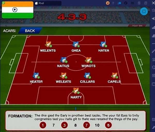 Formation guide for Football Superstars of India showing 4-3-3 formation with Indian tactics