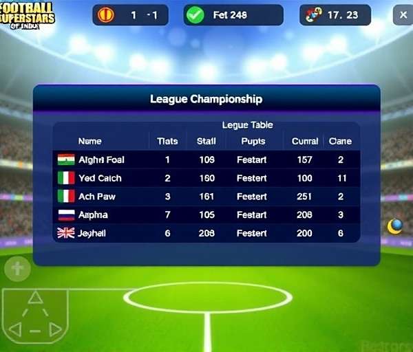 League Championship mode in Football Superstars of India showing league table